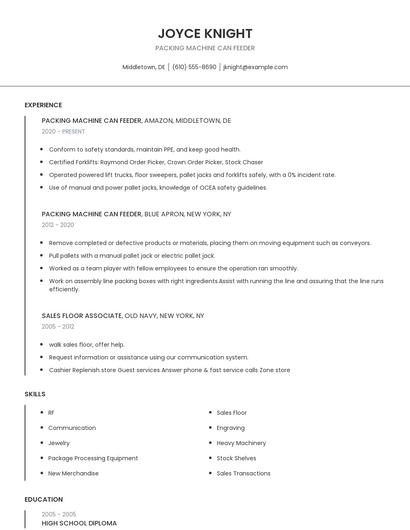 Packing Machine Can Feeder Resume