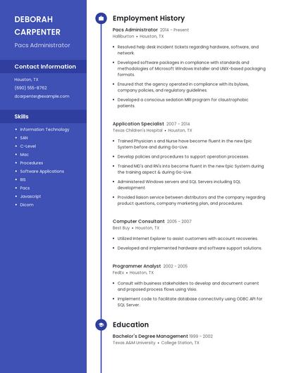 Pacs Administrator Resume