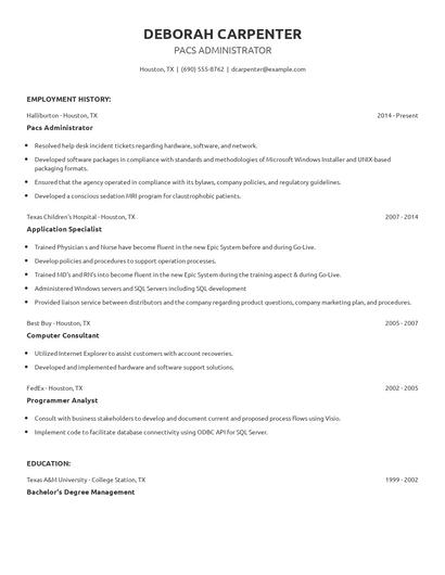 Pacs Administrator Resume
