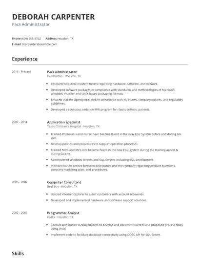 Pacs Administrator Resume