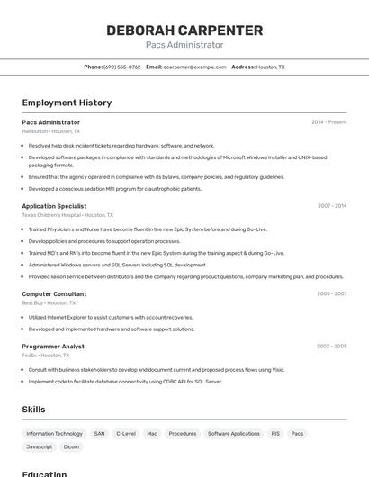 Pacs Administrator Resume