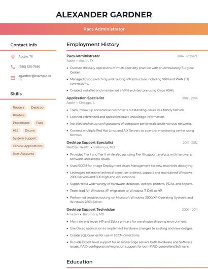 Pacs Administrator Resume