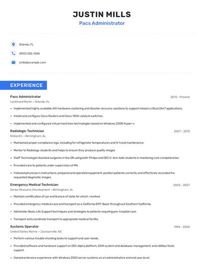 Pacs Administrator Resume
