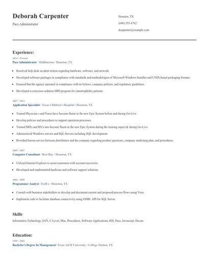 Pacs Administrator Resume