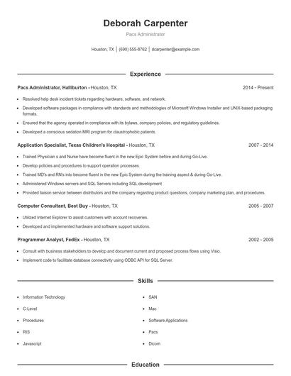 Pacs Administrator Resume