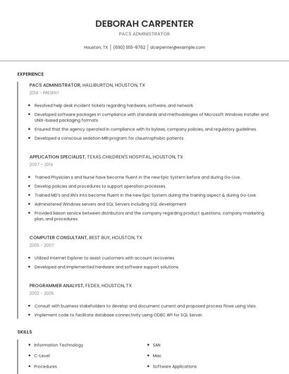 Pacs Administrator Resume