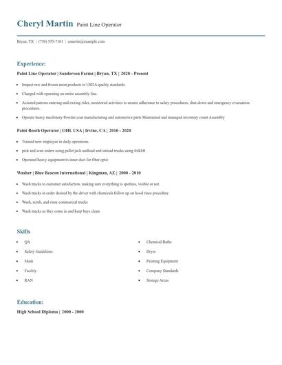 Paint Line Operator Resume