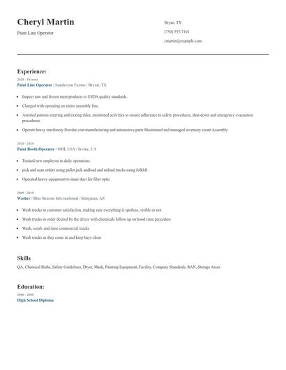 Paint Line Operator Resume