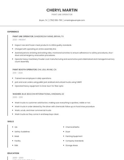 Paint Line Operator Resume