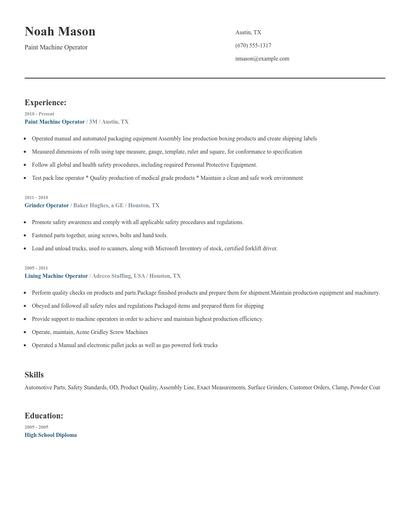 Paint Machine Operator Resume