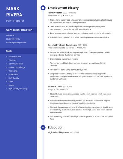 Paint Preparer Resume
