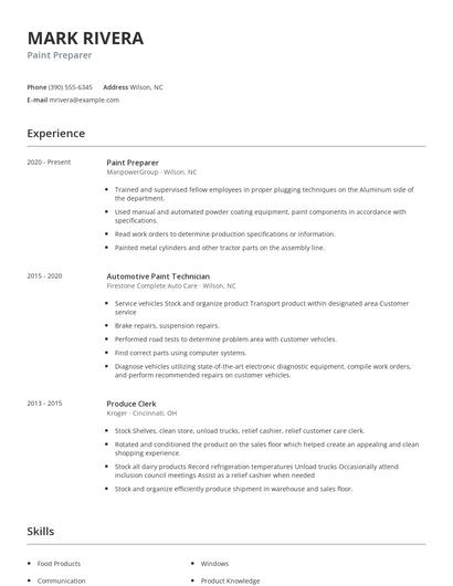 Paint Preparer Resume