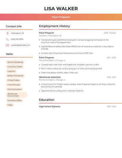Paint Preparer Resume
