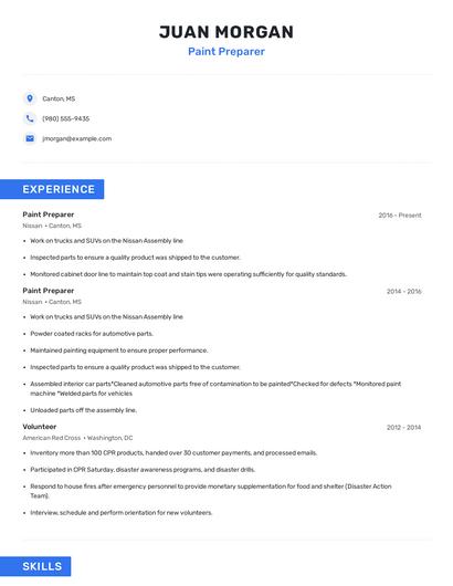 Paint Preparer Resume