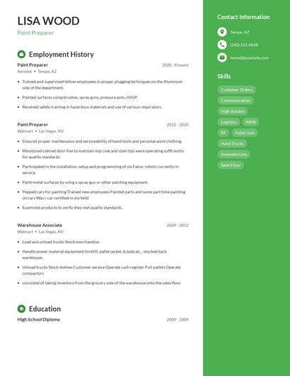 Paint Preparer Resume
