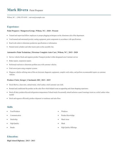 Paint Preparer Resume