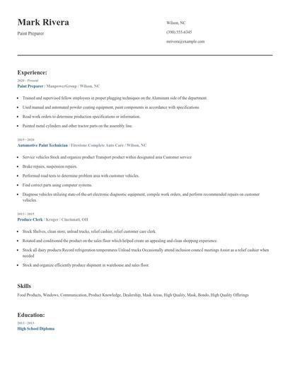 Paint Preparer Resume