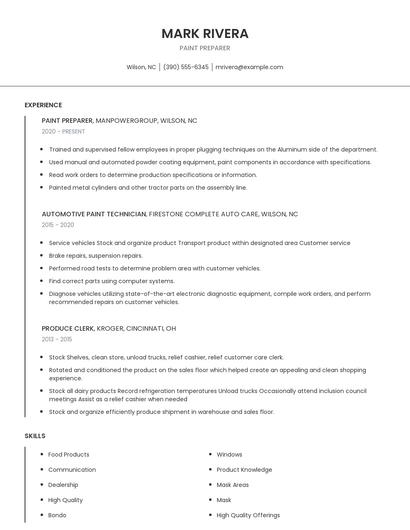 Paint Preparer Resume
