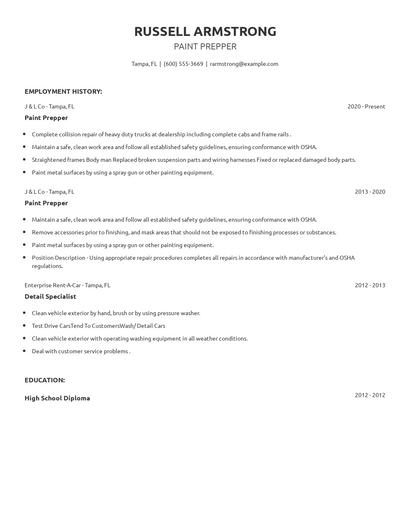 Paint Prepper Resume