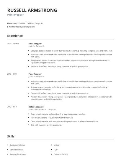 Paint Prepper Resume