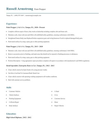 Paint Prepper Resume