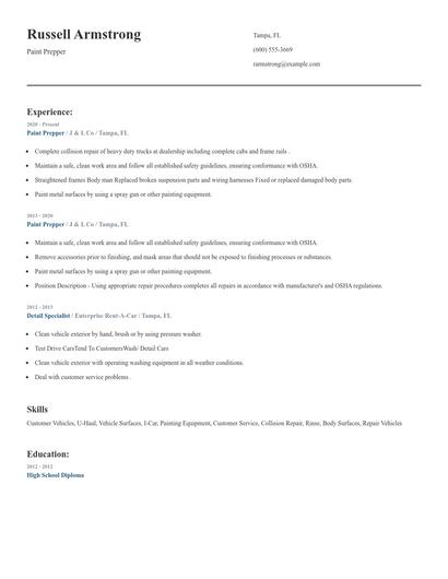 Paint Prepper Resume