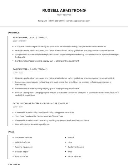 Paint Prepper Resume