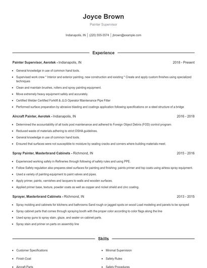 Painter Supervisor Resume