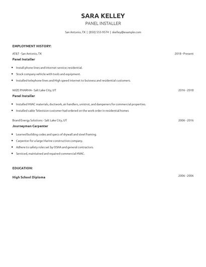 Panel Installer Resume