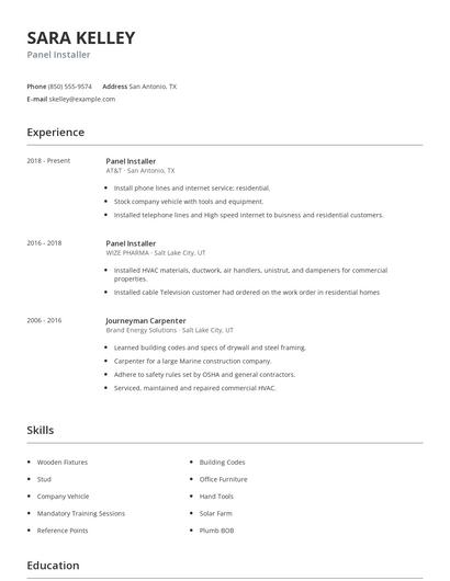 Panel Installer Resume