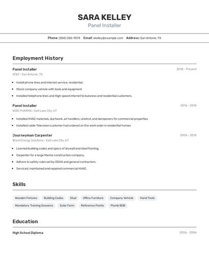 Panel Installer Resume