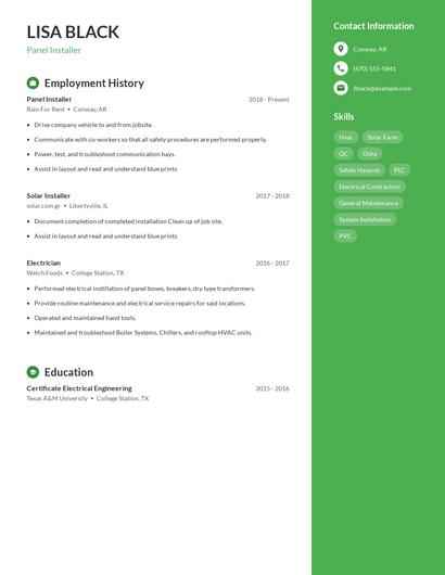 Panel Installer Resume