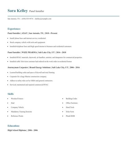 Panel Installer Resume