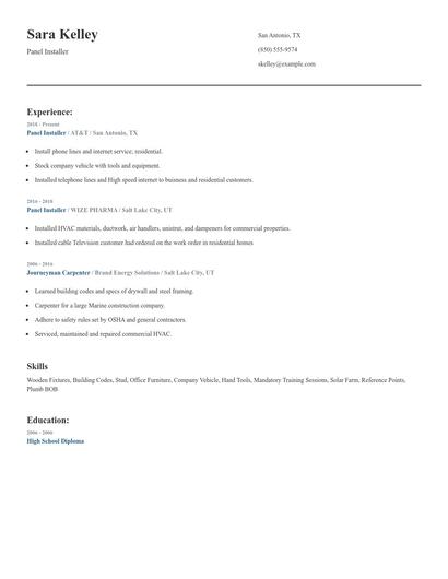 Panel Installer Resume