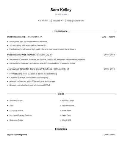Panel Installer Resume