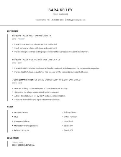 Panel Installer Resume