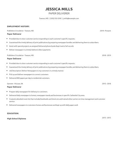 Paper Deliverer Resume