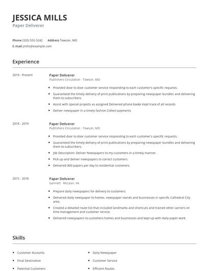 Paper Deliverer Resume