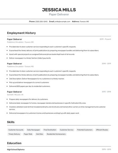 Paper Deliverer Resume