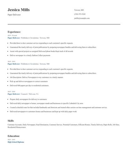 Paper Deliverer Resume