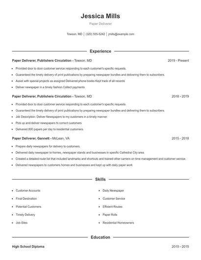Paper Deliverer Resume