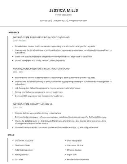 Paper Deliverer Resume
