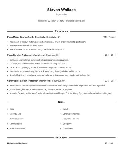 Paper Maker Resume