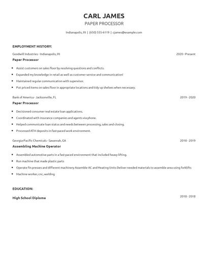 Paper Processor Resume
