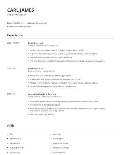 Paper Processor Resume