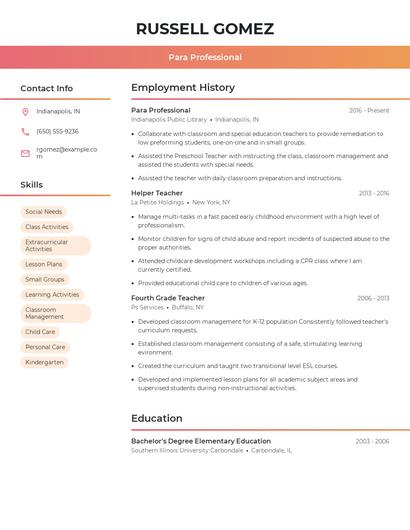 Para Professional Resume