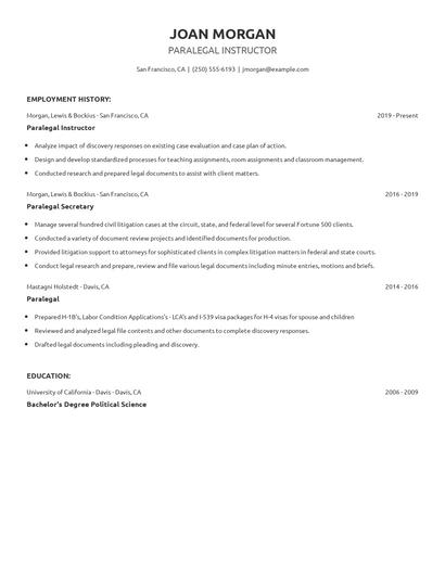 Paralegal Instructor Resume