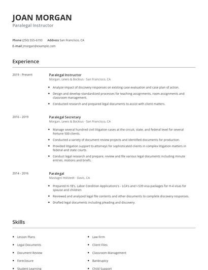 Paralegal Instructor Resume