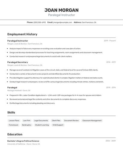 Paralegal Instructor Resume