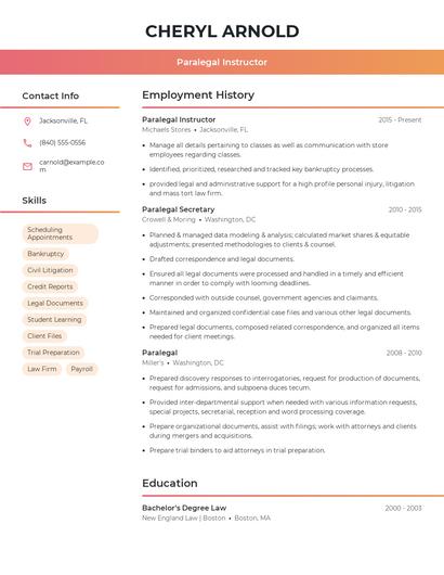 Paralegal Instructor Resume